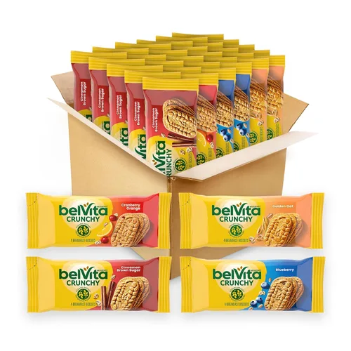Belvita - Galletas de desayuno en barra, paquete surtido de 4 sabores, 30 paquetes en total, 6 cajas (4 galletas por paquete)