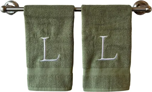 Miniatura 42 de Toalla de mano con inicial beige para baño, toalla bordada decorativa de calidad de hotel de lujo con monograma para tocador, spa, certificado
