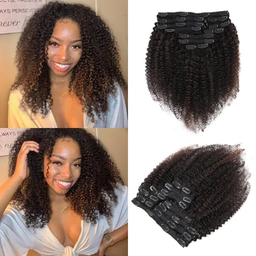 Miniatura 9 de Extensiones de cabello rizado con clip para mujeres afroamericanas, Urbeauty, Extensiones de cabello rizado con clip para cabello humano para chicas