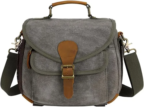 Miniatura 10 de Bolsa cruzada para cámara, bolso bandolera para cámara, estilo vintage, DSLR/SLR, sin espejo, para fotografía con Canon/Nikon/Sony (negro)