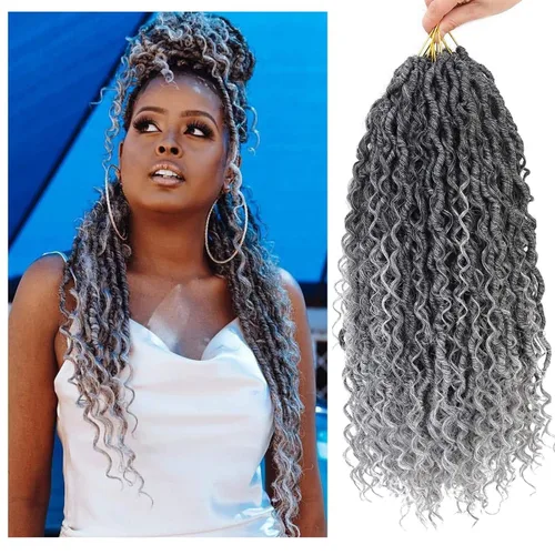 Miniatura 28 de 6 paquetes de cabello sintético rizado de Locs Crochet de 22 pulgadas, cabello de ganchillo estilo diosa, trenzas hippie sintéticas, extensiones