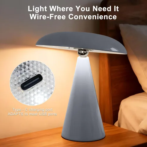 Miniatura 4 de Lámpara de setas de mediados de siglo moderna, lámpara de mesa LED recargable sin cable, luz de cabecera regulable táctil de 3 temperaturas