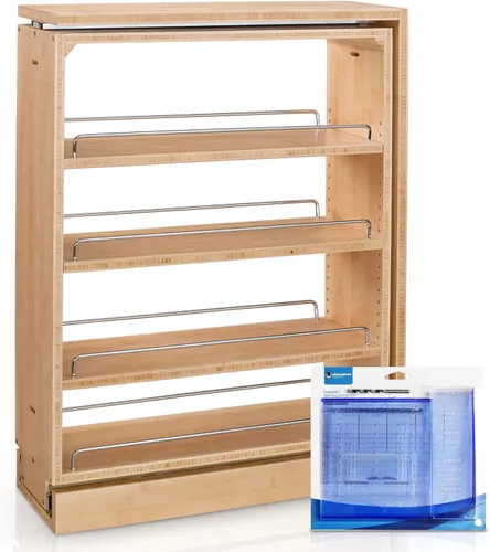 Rev-A-Shelf Organizador de gabinete extraíble 432-BF-6C, base de gabinete de cocina multiusos de 6 pulgadas, relleno de madera con 3 estantes