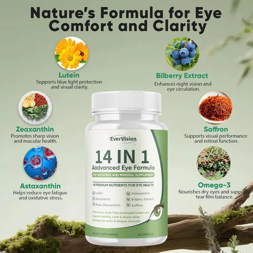 Miniatura 3 de Evervision 14 en 1 fórmula avanzada para ojos, suplemento mineral y vitamina neurobella para los ojos con zinc, luteína, zeaxantina y extracto