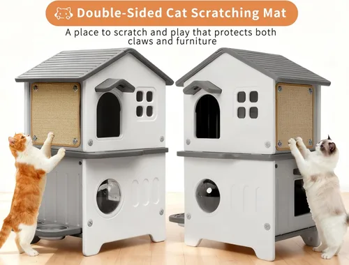 Miniatura 2 de Rockever Casa para gatos al aire libre con forro aislante, casas para gatos 100% aisladas para invierno al aire libre, casa de gato impermeable de 2