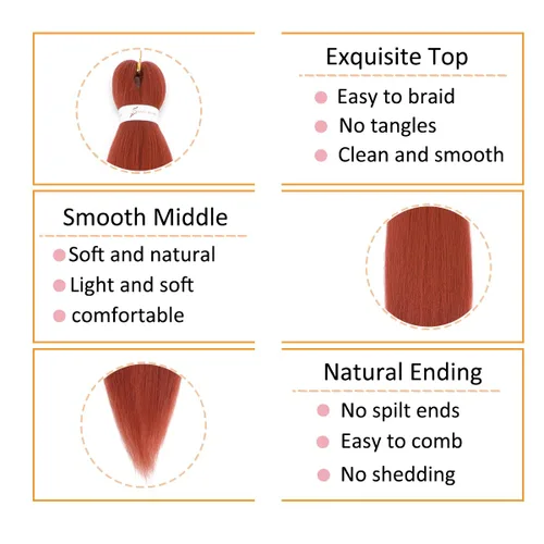 Miniatura 2 de Ginger Braiding Hair Pre Stretched #350 Easy Braids Yaki Texture Professional Synthetic Braiding Hair 30 Inches Hot Water Setting for Box Crochet