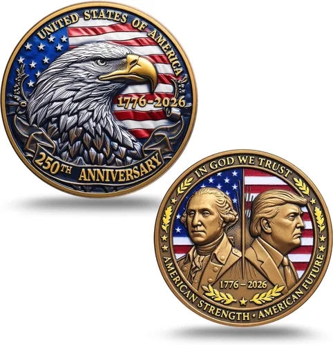 Miniatura 15 de Medalla Conmemorativa del 250 Aniversario de EE. UU. - Mercancía de América 250 con Águila Americana y Bandera de EE. UU. 250 Años de Libertad