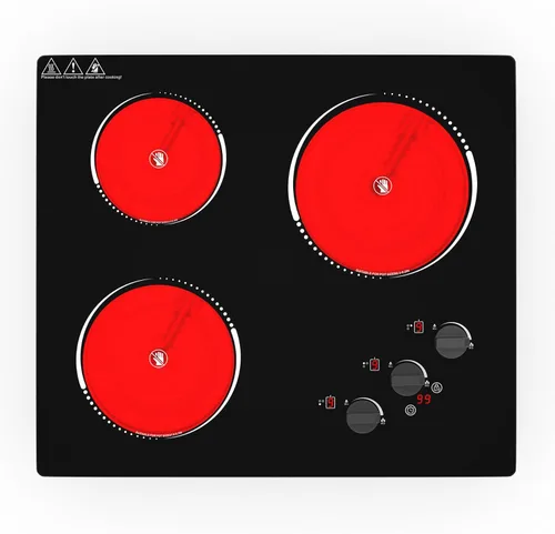 VBGK Placa de cocina eléctrica de 3 quemadores, estufa eléctrica de 24 pulgadas, control táctil y de perilla, LED, 9 niveles de potencia, bloqueo