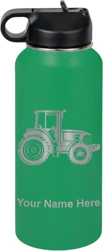 Miniatura 33 de LaserGram Botella de agua personalizada, tractor agrícola, acero inoxidable de doble pared aislada al vacío con popote superior, regalo grabado