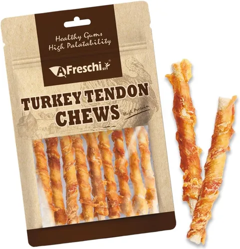 Miniatura 9 de AFreschi Tendones de Pavo para Perros, de Origen Estadounidense, Golosinas Saludables para Perros, Masticables para Cachorros Sin Cuero Crudo
