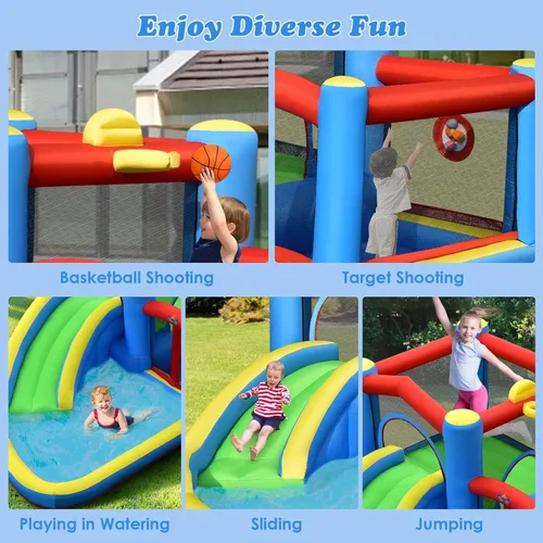 Miniatura 7 de BOUNTECH Tobogán acuático inflable, casa hinchable para niños de 5 a 12 años, para fiestas en interiores y exteriores, con soplador de 480 W, bolas