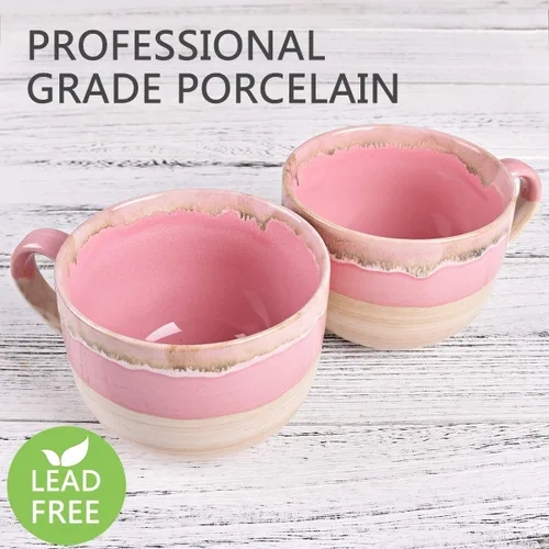Miniatura 3 de Bosmarlin Juego de 2 tazas de café grandes de cerámica, tazas de café jumbo de gres para la oficina y el hogar, 16 onzas, aptas para lavavajillas