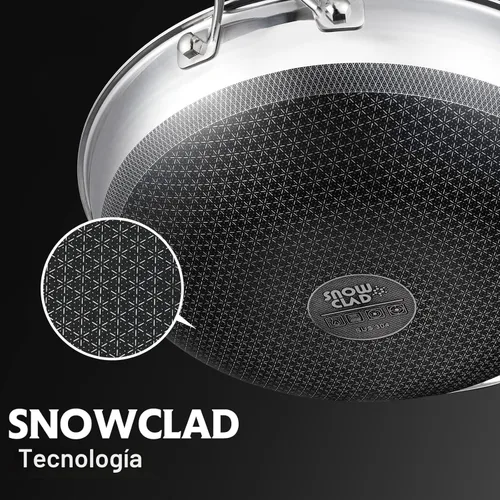 Miniatura 6 de SNOWCLAD Wok, Wok Híbrido de 13 Pulgadas y Sartenes para Saltear Antiadherentes, No Tóxico, Sartén Wok de Acero Inoxidable con Tapa, Apto
