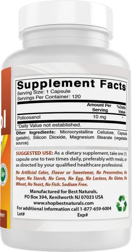 Miniatura 6 de Best Naturals Policosanol 10 mg 120 Cápsulas