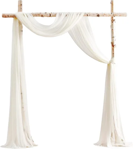 Miniatura 7 de Floroom Tela drapeada de arco de boda, 2 paneles de 19 pies, cortinas de tela de gasa blanca, decoración de ceremonia de boda, recepción Blanco