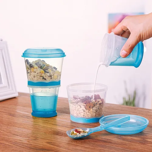 Miniatura 3 de Cereal On The Go, Recipiente de Taza para Desayuno con Bebidas, Tazas de Leche Portátiles para Yogur y Cereales, Recipiente de Comida para Viajar