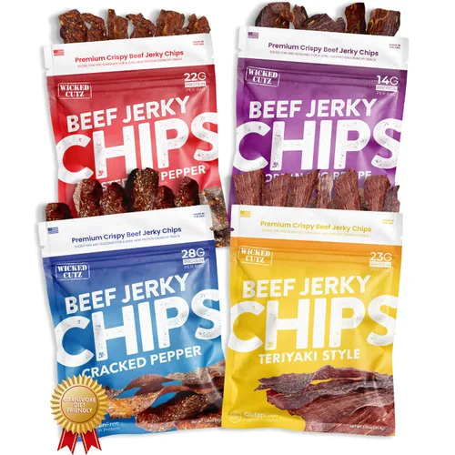 Miniatura 12 de Chips de carne seca de pimienta agrietada, 2 bolsas 0.99 oz de proteína por bolsa, solo 4 ingredientes – carne de res, sal marina, pimienta, agua