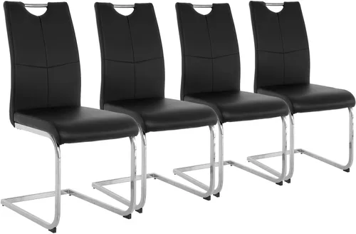 Miniatura 27 de Juego de 2 sillas de comedor, modernas sillas de cocina con respaldo alto con patas de metal y asiento acolchado de piel sintética, sillas de Negro