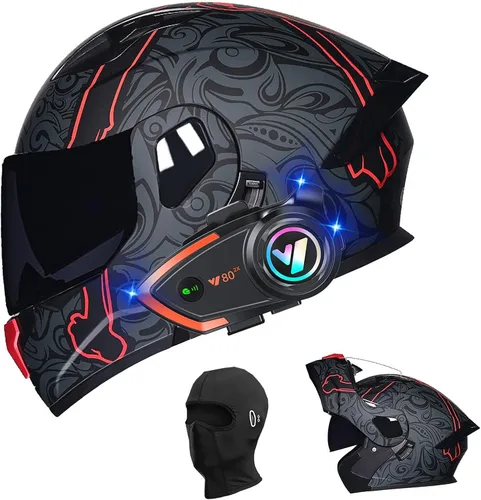 Miniatura 35 de Cascos de motocicleta para hombre, aprobado por DOT, casco de motocicleta de cara completa para adultos, casco de motocicleta con doble visera, D