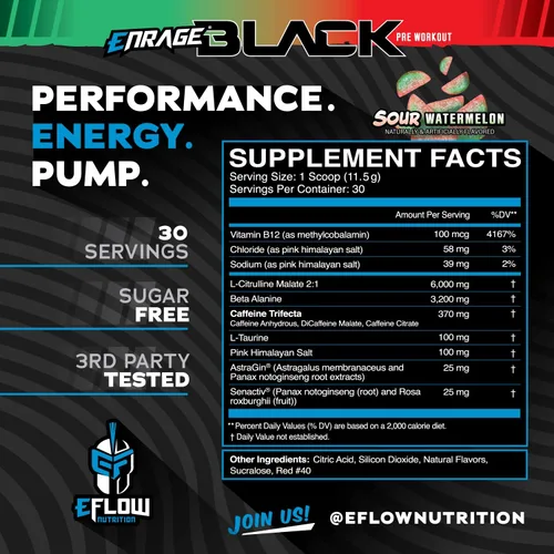Miniatura 2 de eFlow Nutrition Enrage Black - Suplemento preentrenamiento estimulante alto - Polvo de preentrenamiento para aumentar la energía, las bombas