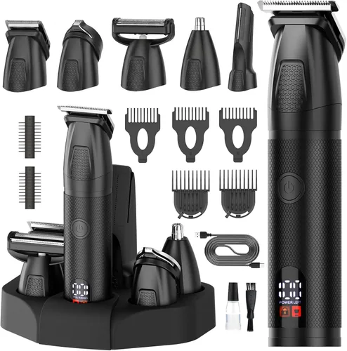 Bomxin Cortadora de barba para hombres, 6 en 1, inalámbrica, impermeable, eléctrica, para bigote, cuerpo y cara, kit de aseo todo en uno, con