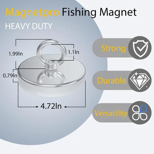 Miniatura 3 de Magnetpro Imán de pesca, imán de neodimio fuerte de más de 1700 libras de fuerza de tracción, imanes de tierras raras con perno de anillo, diámetro