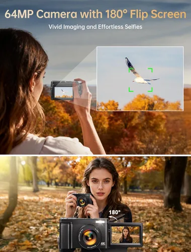 Miniatura 10 de Cámara digital 4K para fotografía, cámara de vlogging WiFi de 64MP con enfoque automático para YouTube con pantalla giratoria de 3'' 180°, cámara