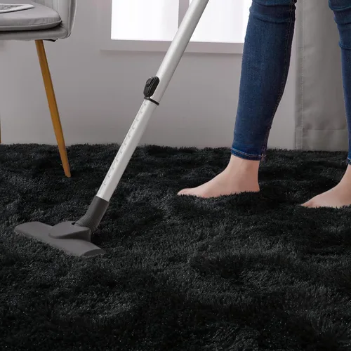 Miniatura 7 de DweIke Alfombras Negras Esponjosas para Dormitorio y Sala de Estar, 3x5 Pies Alfombra Suave de Felpa Shaggy Oscura para Niñas y Niños, Negro