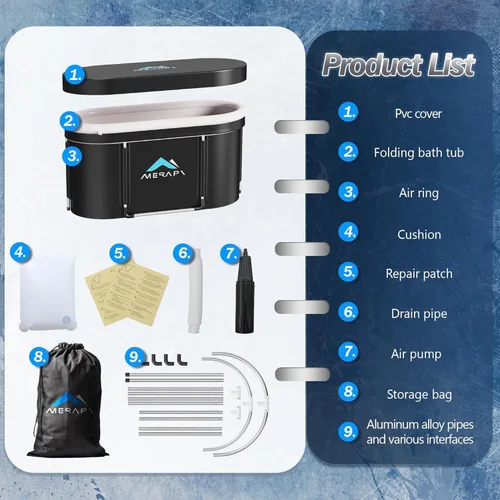 Miniatura 4 de Merapi Bañera de hielo XL para adultos, bañera fría de 131 galones, bañera de baño de hielo portátil ovalada grande de 46 pulgadas, inmersión fría