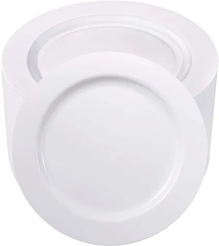 Platos de plástico BUCLA, cuadrados y negros con borde dorado, 6 pulgadas, platos desechables para tartas de 6 pulgadas, para bodas, fiestas Blanco