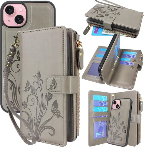 Funda compatible con iPhone 14 / iPhone 13 de 6.1 pulgadas [ranuras para tarjetas] Soporte para efectivo de identificación y crédito con bolsillo