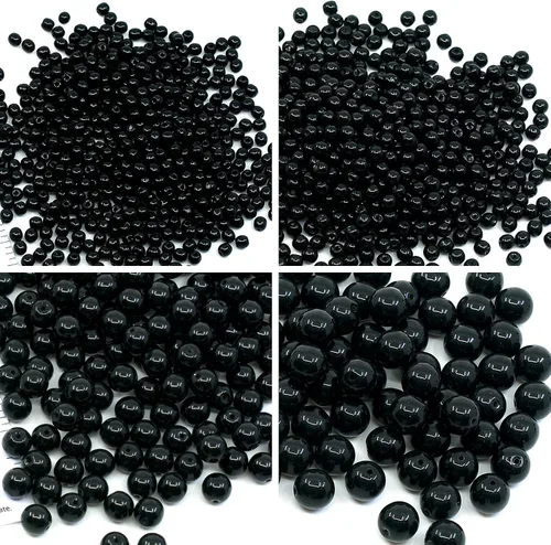 Miniatura 2 de Juego de 275 cuentas de cristal redondas checas, color negro azabache, 0.118 in (100 unidades), 0.157 in (100 unidades), 0.236 in (50 unidades)