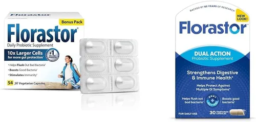 Florastor Paquete de probióticos para la salud digestiva e inmunológica con 54 y 30 cápsulas, probióticos para mujeres y hombres, ayuda a eliminar
