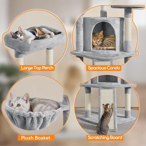 Miniatura 4 de Yaheetech Árbol para gatos, torre para gatos de 42 pulgadas para gatos de interior, casa para mascotas con gran pedestal y postes para rascar