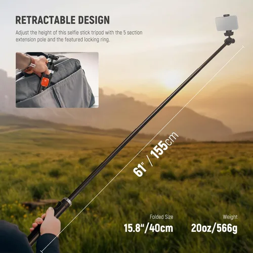 Miniatura 6 de NEEWER Trípode para teléfono celular y cámara con control remoto y soporte para teléfono compatible con iPhone GoPro Canon Sony DSLR, trípode de 160