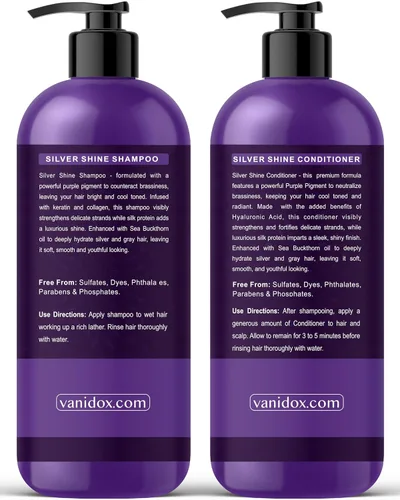 Miniatura 8 de VANIDOX - Juego de champú y acondicionador tonificante púrpura sin sulfato para cabello gris y plateado, hidratante y protector del color, mejora