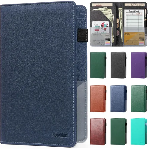 Miniatura 12 de Libreta de mesera para camarera, organizador de cuero con bolsillo con cremallera, folleto para personal de restaurante, soporte para cheques de Café