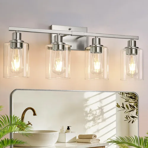 Miniatura 9 de MOKATNG Juego de 2 apliques de pared para baño, luces de tocador modernas negras con pantalla de vidrio blanco, lámpara de pared de baño