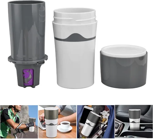 Miniatura 4 de Cafetera portátil, máquina de una sola porción, prevención de fugas laterales de 360 grados, goteo manual para viajes, camping, oficina, uso Gris