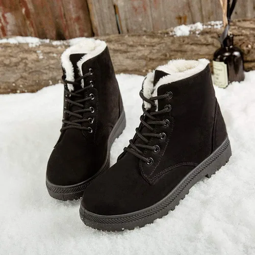 Miniatura 4 de DADAWEN Botas de nieve de gamuza impermeables con cordones para mujer