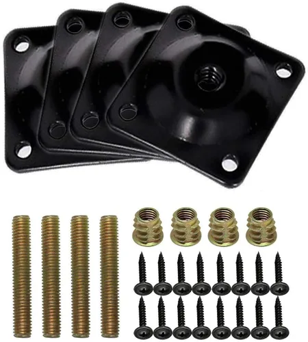 La Vane Juego de 4 placas de montaje para patas de muebles y pernos de suspensión M8, soporte de reparación de silla de sofá de acero resistente