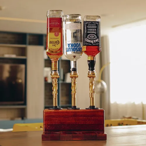 Miniatura 2 de Dispensador de licor de madera, base sólida, latón real, a prueba de fugas, dispensador de vertido suave para bar en casa, regalos de alcohol