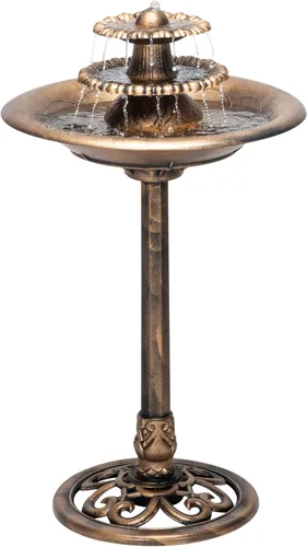 Alpine Corporation TEC106-BZ Fuente de agua con pedestal de 3 niveles de 35 pulgadas de alto con baño para pájaros en estilo vintage – fuente de
