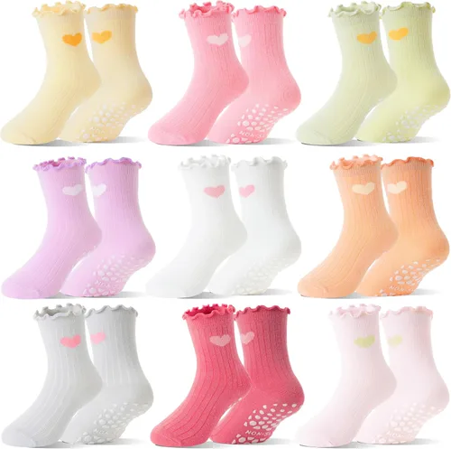 Miniatura 7 de Calcetines de agarre con volantes para bebés y niñas pequeñas para niños, antideslizantes, sin deslizamiento, con volantes, lindos y divertidos