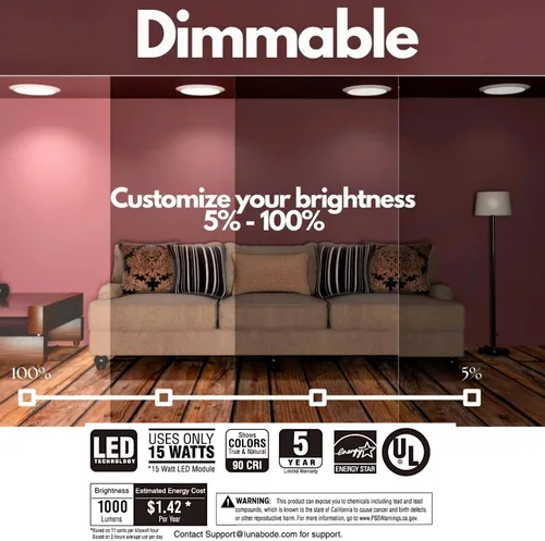 Miniatura 3 de Luz de disco de 7.5 pulgadas, 1 paquete de lámpara de techo regulable de montaje empotrado 5CCT 2700K/3000K/3500K/4000K/5000K Certificado ETL