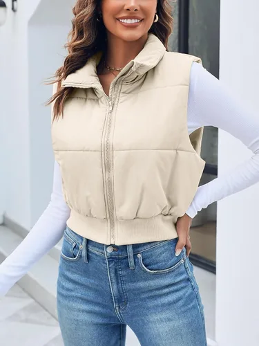 Miniatura 4 de Imily Bela Chaleco acolchado ligero para mujer, cuello alto, sin mangas, con cremallera