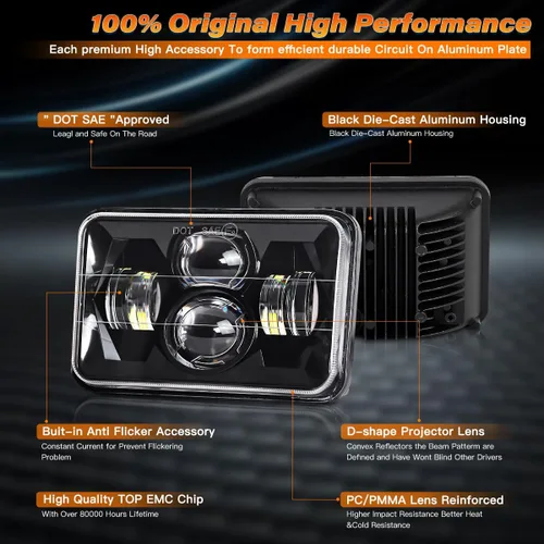 Miniatura 4 de Faros LED de 4 x 6 pulgadas con certificación DOT, 2 piezas, haz alto/bajo, rectangular, para camiones Kenworth T800, W900, Peterbilt, Oldsmobile
