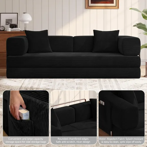 Miniatura 5 de MoonSpeak Sofá cama de 78.8 pulgadas para sala de estar, sofá modular convertible con almohada para reposabrazos, sofás modulares plegables de pana
