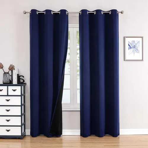 Miniatura 36 de ChrisDowa - Cortinas 100% opacas, para dormitorio, con forro negro, 2 capas gruesas, aislamiento térmico y ojales, 63 pulgadas de largo, juego de 2