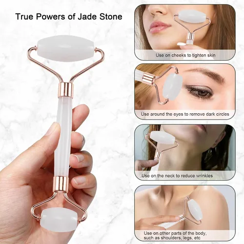 Miniatura 3 de Rodillo de jade para cara, masajeador facial para el cuidado de la piel, herramientas faciales Gua Sha para cara, cuello, ojos, reduce la hinchazón